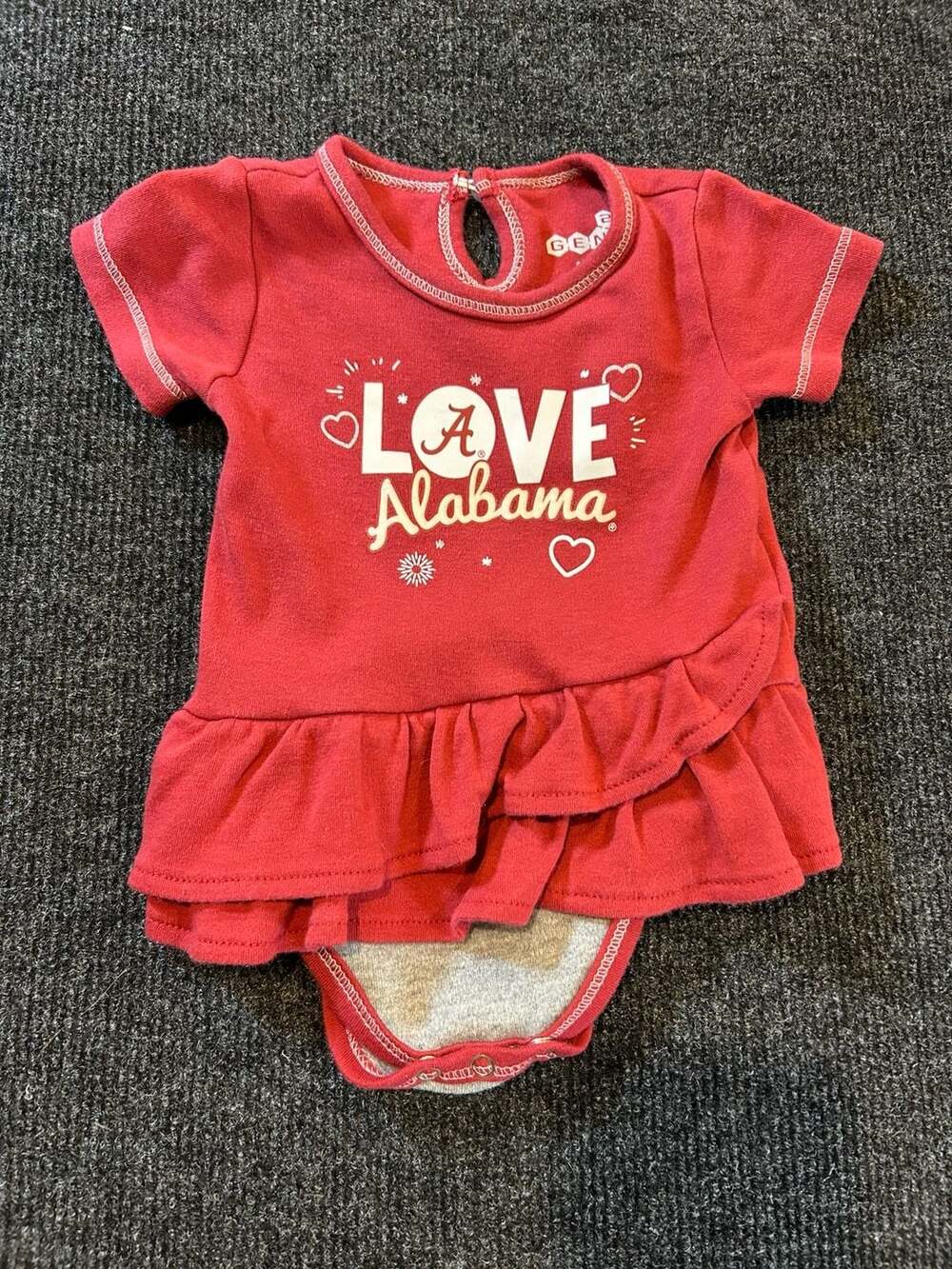 Gen2 Alabama Crimson Tide Baby Girls Love Alabama Ruffle Creeper Bodysuit